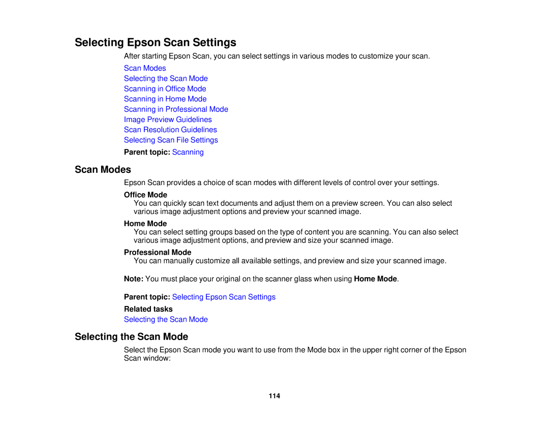 Epson XP-850 manual Selecting Epson Scan Settings, Scan Modes, Selecting the Scan Mode 