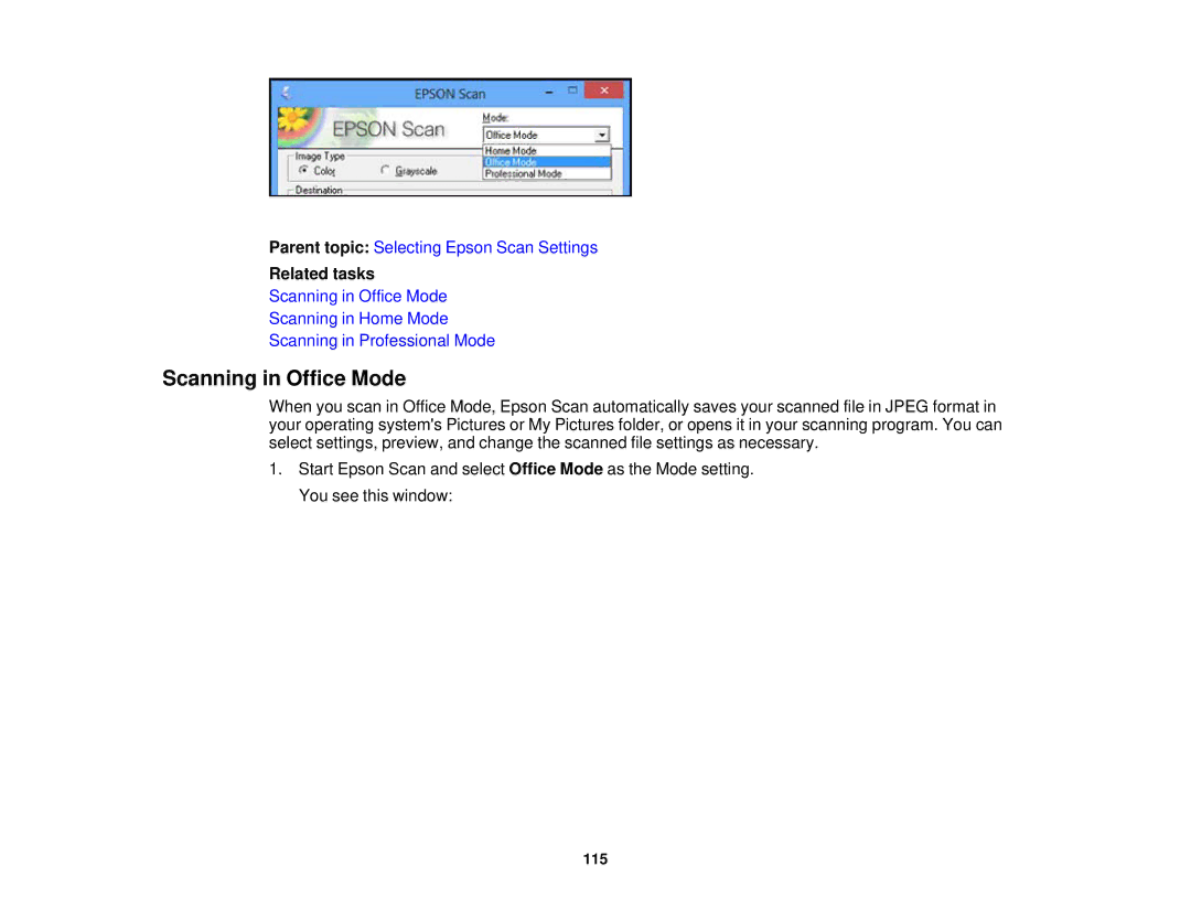 Epson XP-850 manual Scanning in Office Mode 