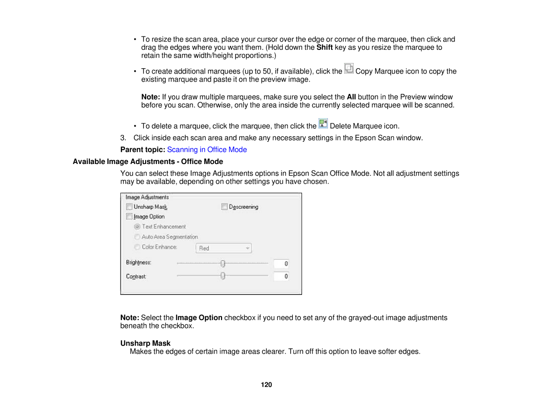 Epson XP-850 manual Available Image Adjustments Office Mode, Unsharp Mask 