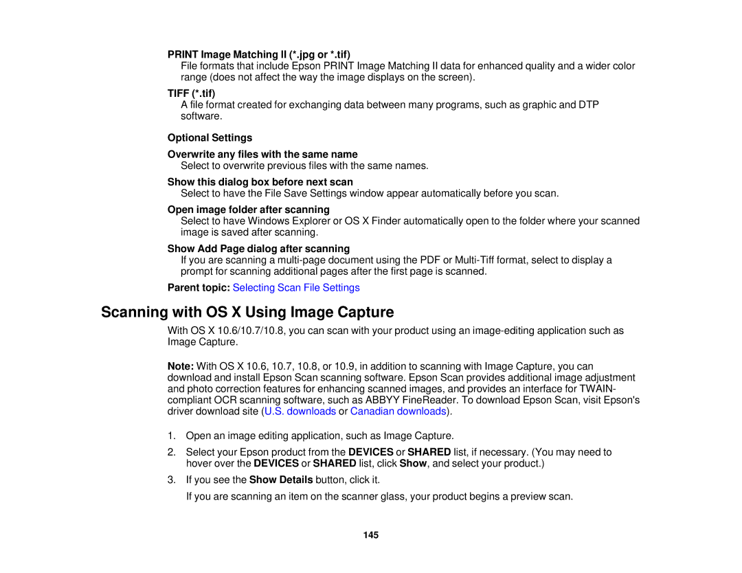 Epson XP-850 manual Scanning with OS X Using Image Capture 