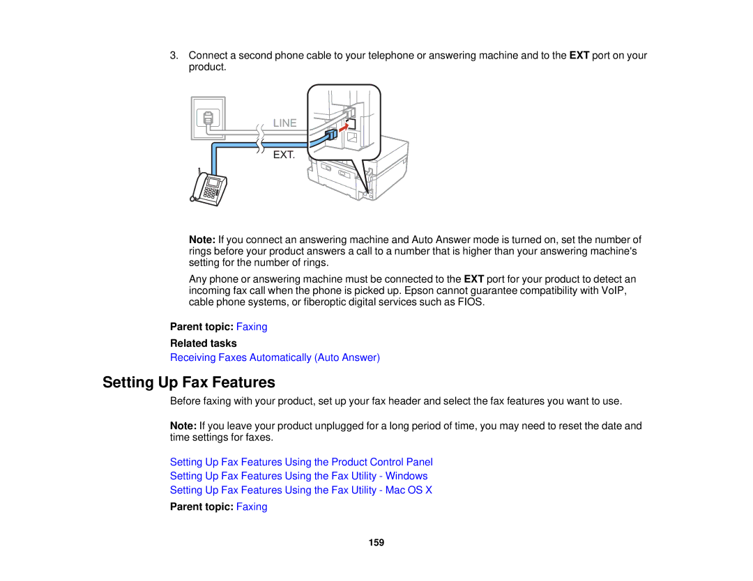 Epson XP-850 manual Setting Up Fax Features, Parent topic Faxing Related tasks 