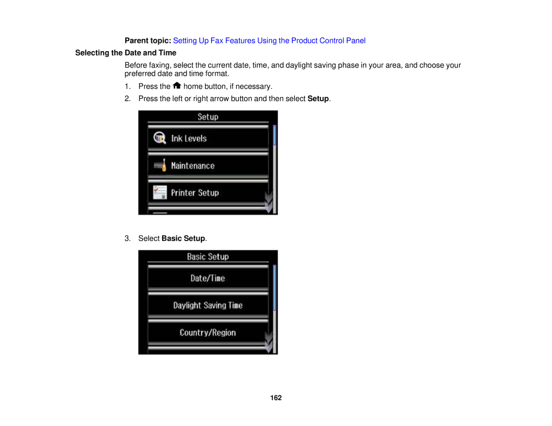 Epson XP-850 manual Selecting the Date and Time, Select Basic Setup 