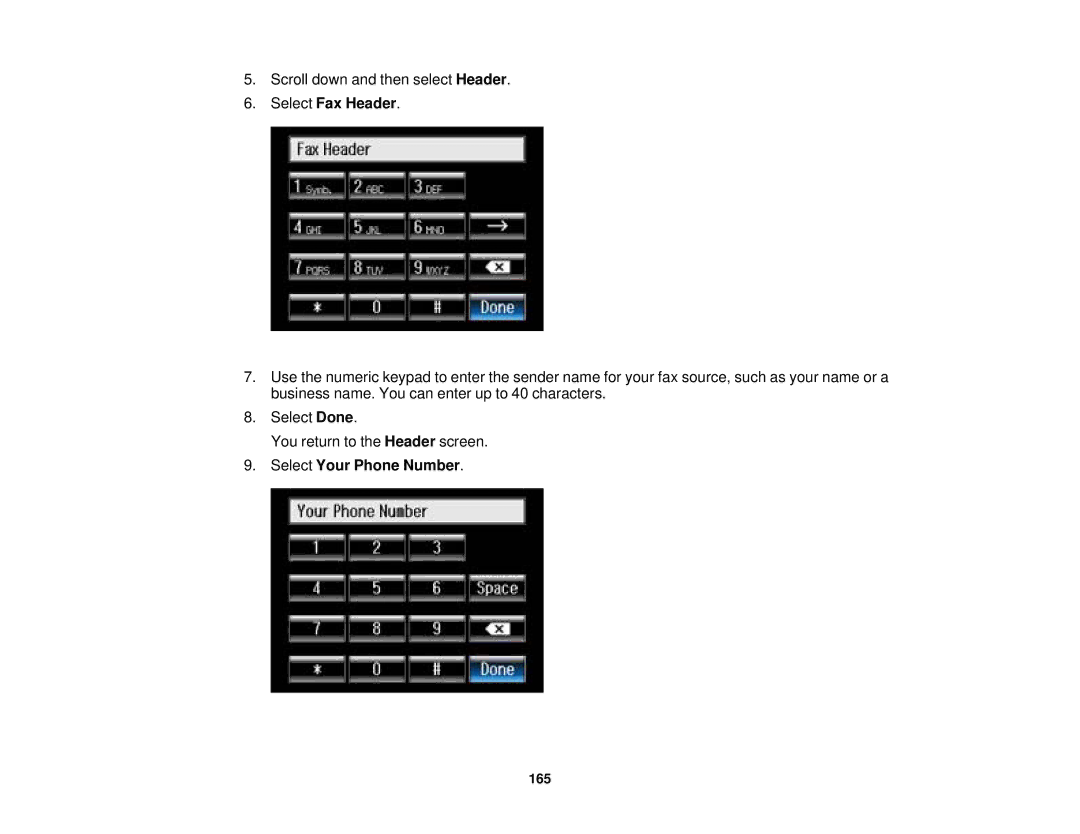 Epson XP-850 manual Select Fax Header, Select Your Phone Number 