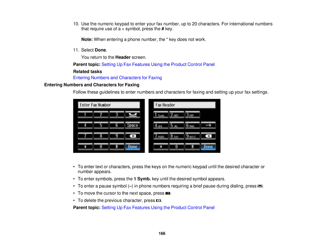 Epson XP-850 manual Related tasks, Entering Numbers and Characters for Faxing 