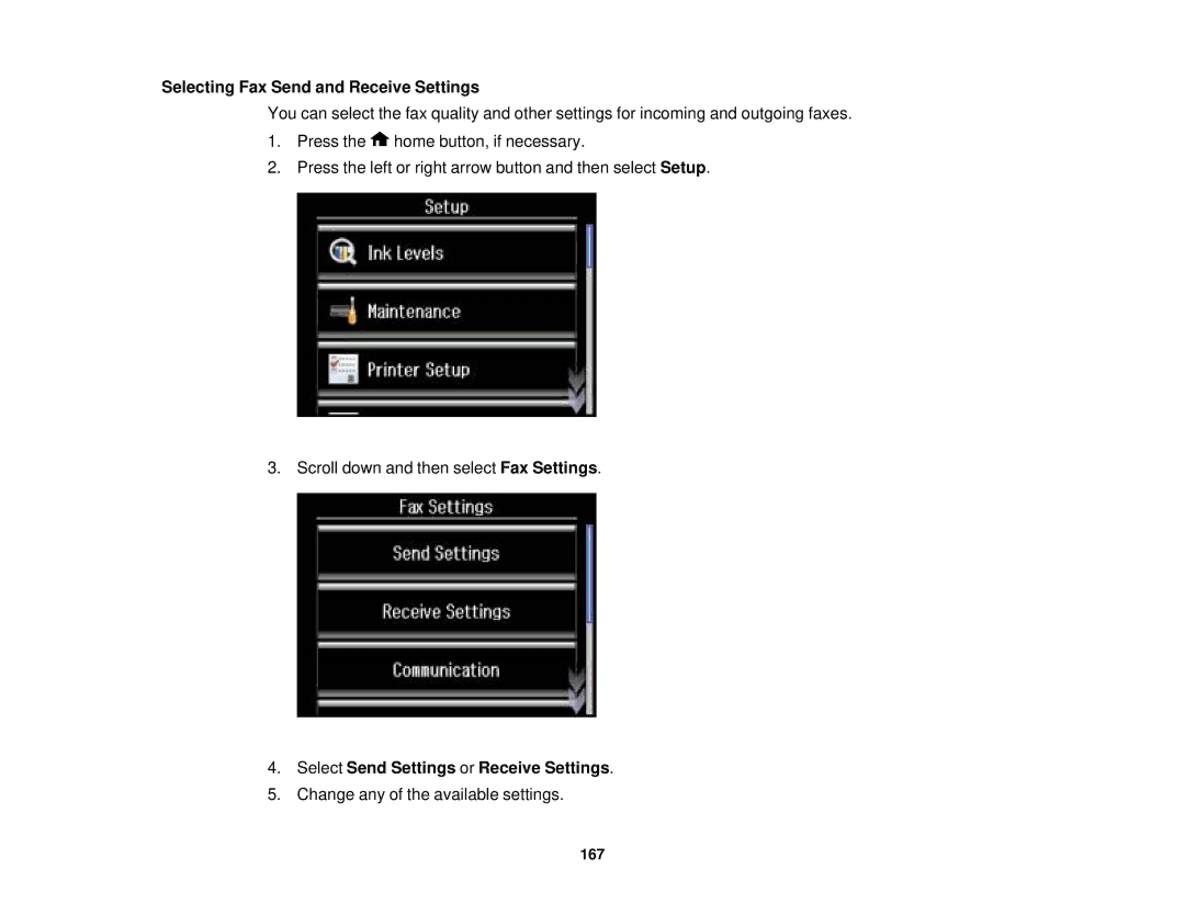 Epson XP-850 manual Selecting Fax Send and Receive Settings, Select Send Settings or Receive Settings 