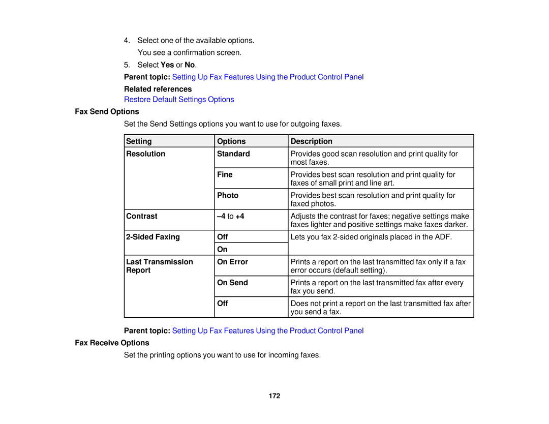 Epson XP-850 manual Fax Send Options, Fax Receive Options 