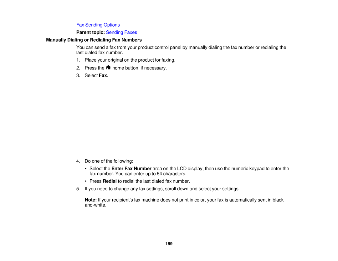 Epson XP-850 manual Fax Sending Options 