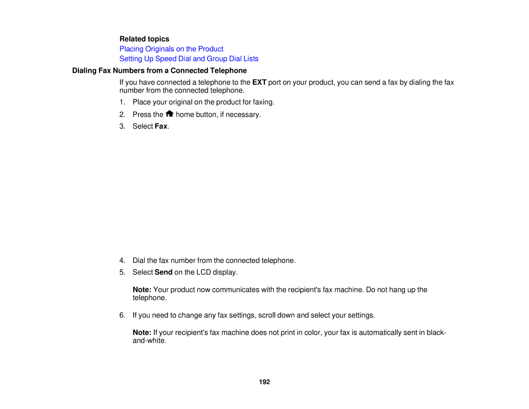 Epson XP-850 manual Dialing Fax Numbers from a Connected Telephone 