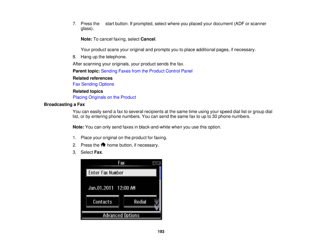 Epson XP-850 manual Broadcasting a Fax 