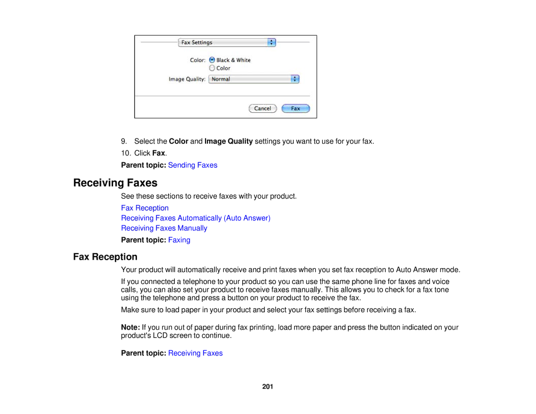 Epson XP-850 manual Receiving Faxes, Fax Reception 