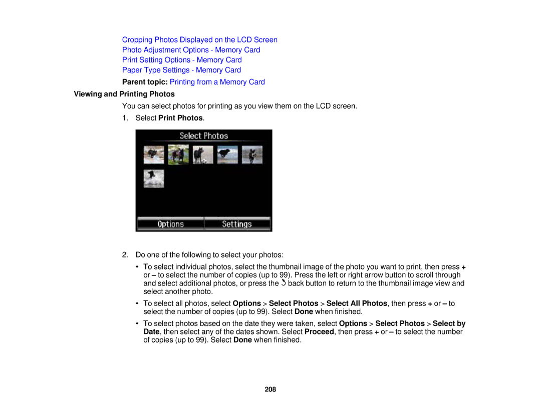 Epson XP-850 manual Viewing and Printing Photos, Select Print Photos 