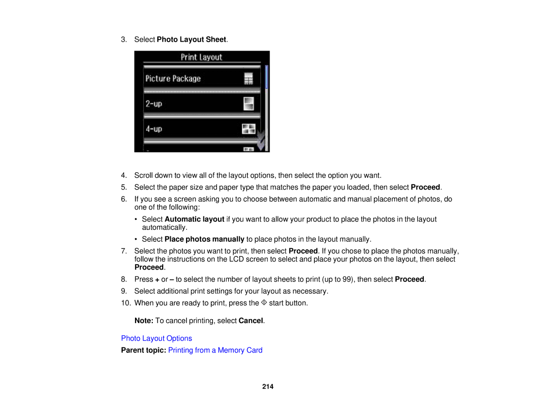 Epson XP-850 manual Select Photo Layout Sheet 