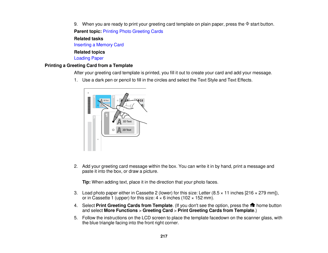 Epson XP-850 manual Related tasks, Printing a Greeting Card from a Template 