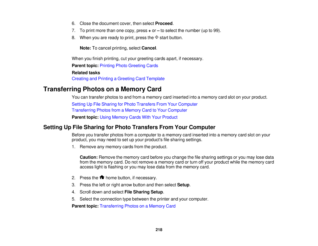 Epson XP-850 manual Transferring Photos on a Memory Card 