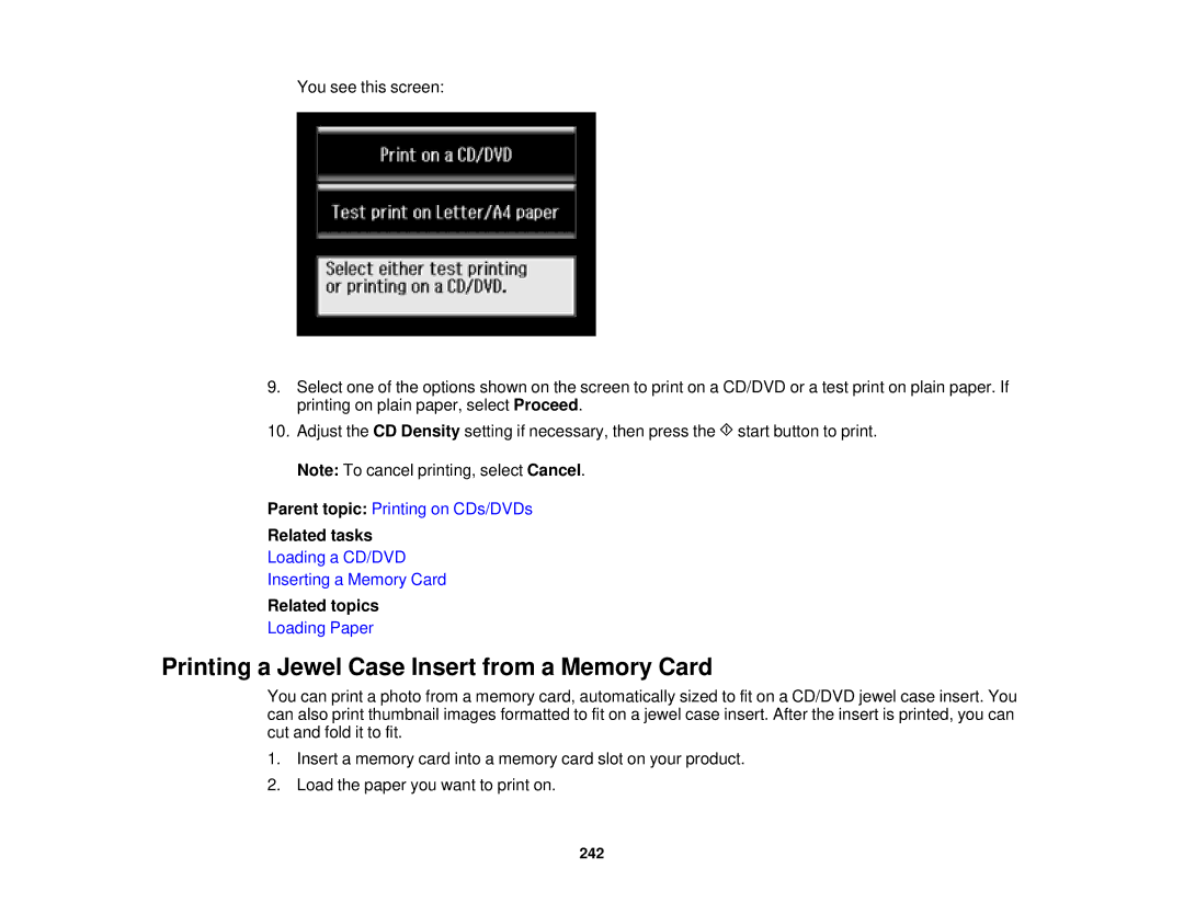 Epson XP-850 manual Printing a Jewel Case Insert from a Memory Card 