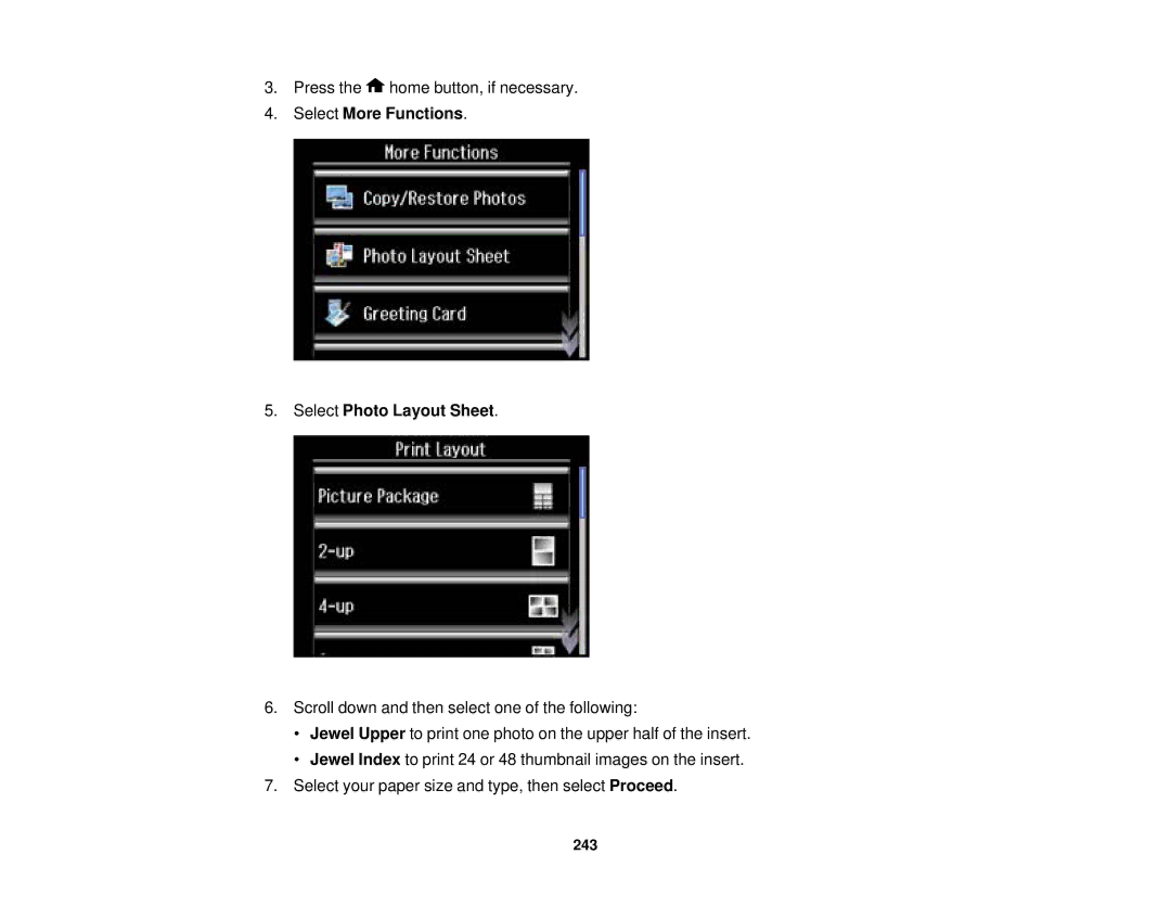 Epson XP-850 manual Select More Functions Select Photo Layout Sheet 