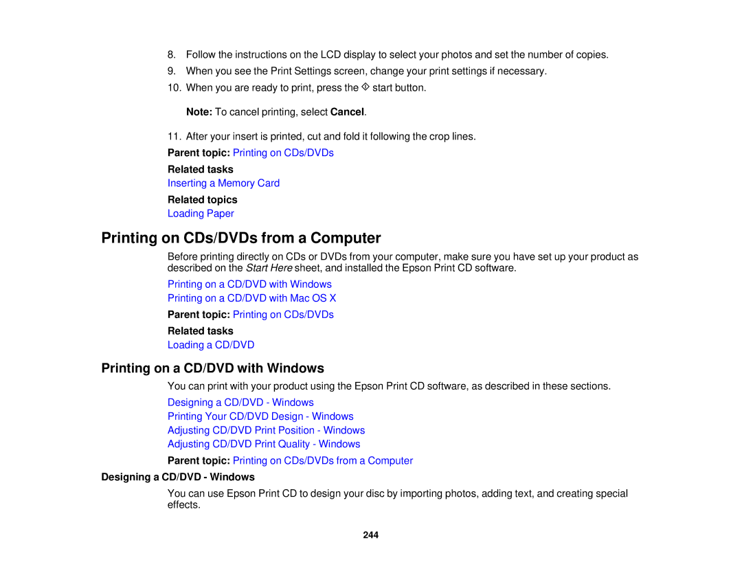 Epson XP-850 manual Printing on CDs/DVDs from a Computer, Printing on a CD/DVD with Windows, Designing a CD/DVD Windows 