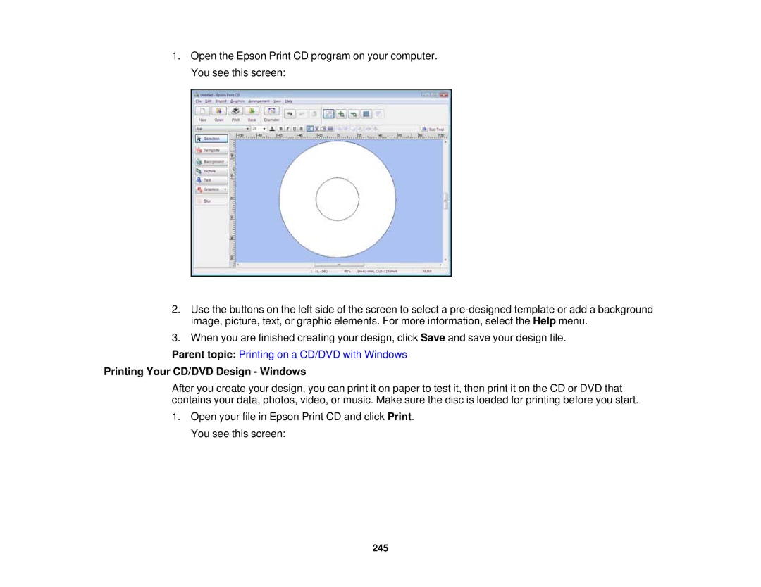 Epson XP-850 manual Printing Your CD/DVD Design Windows 