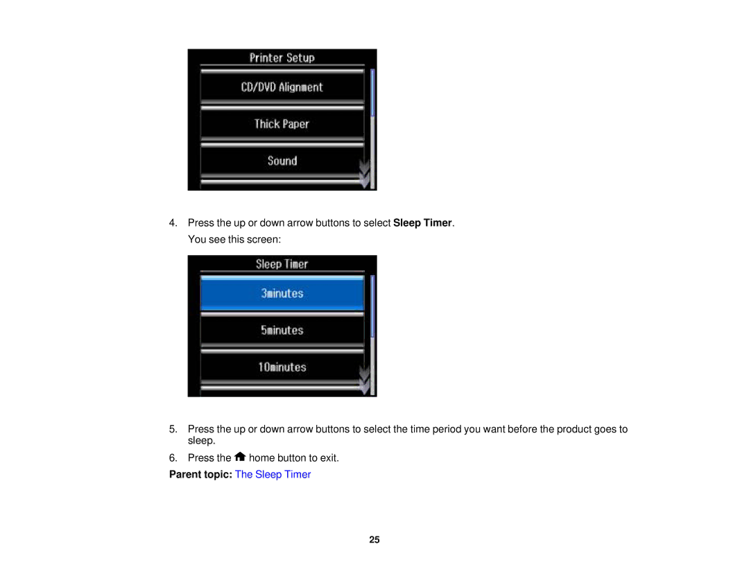 Epson XP-850 manual Parent topic The Sleep Timer 