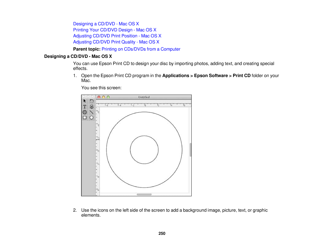 Epson XP-850 manual Designing a CD/DVD Mac OS 