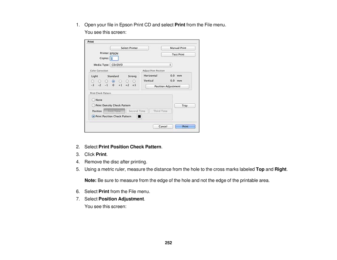 Epson XP-850 manual Select Print Position Check Pattern 