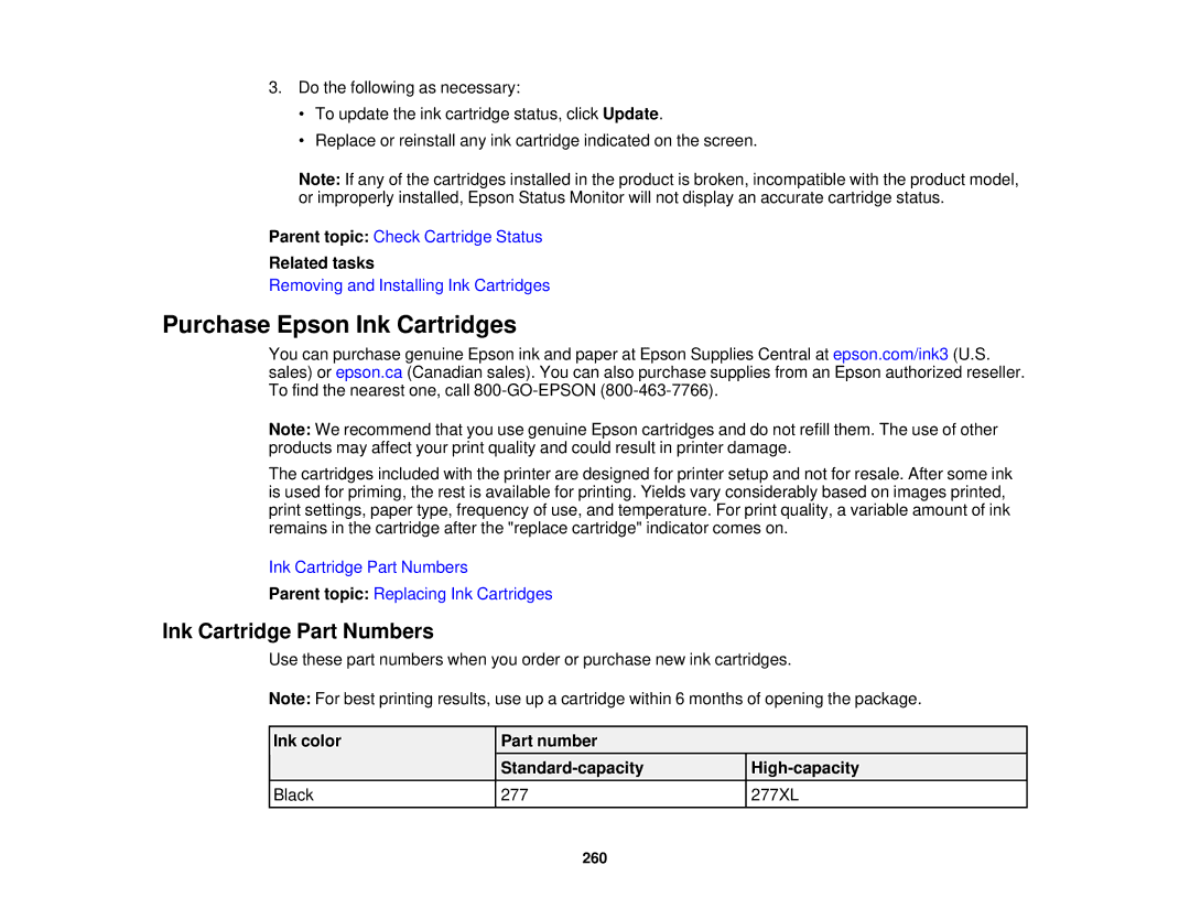 Epson XP-850 manual Purchase Epson Ink Cartridges, Ink Cartridge Part Numbers 