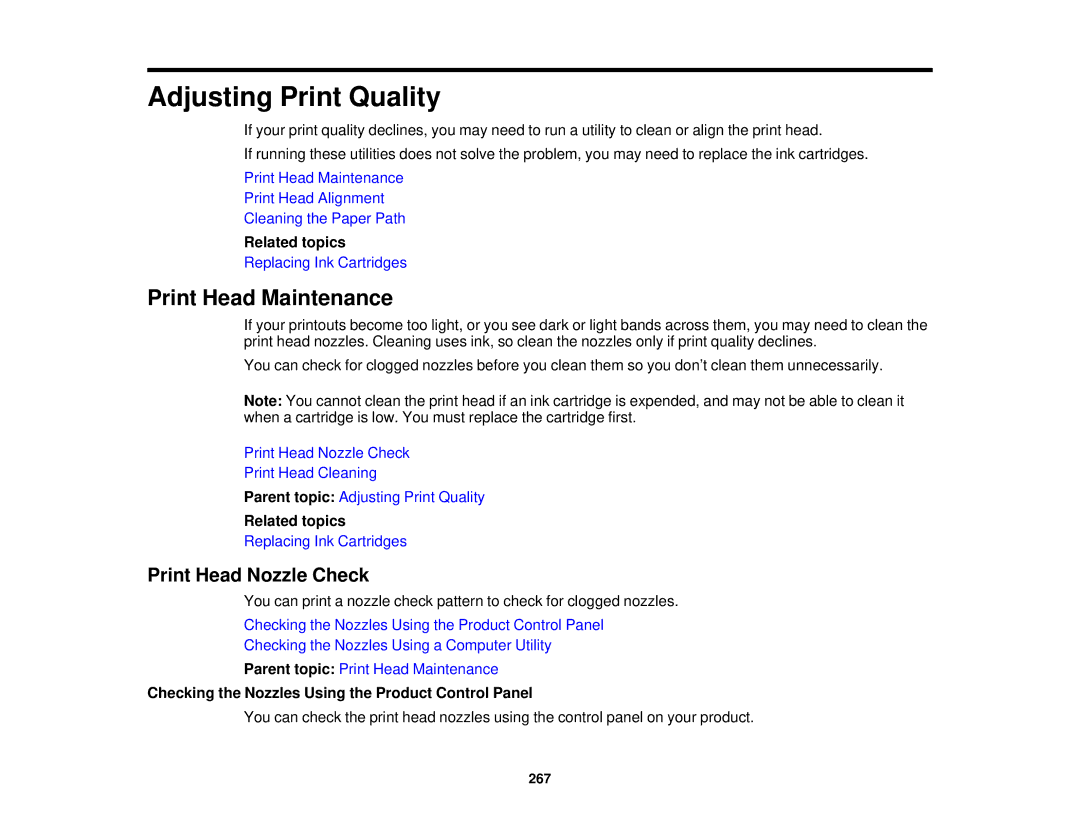 Epson XP-850 manual Print Head Maintenance, Print Head Nozzle Check, Checking the Nozzles Using the Product Control Panel 