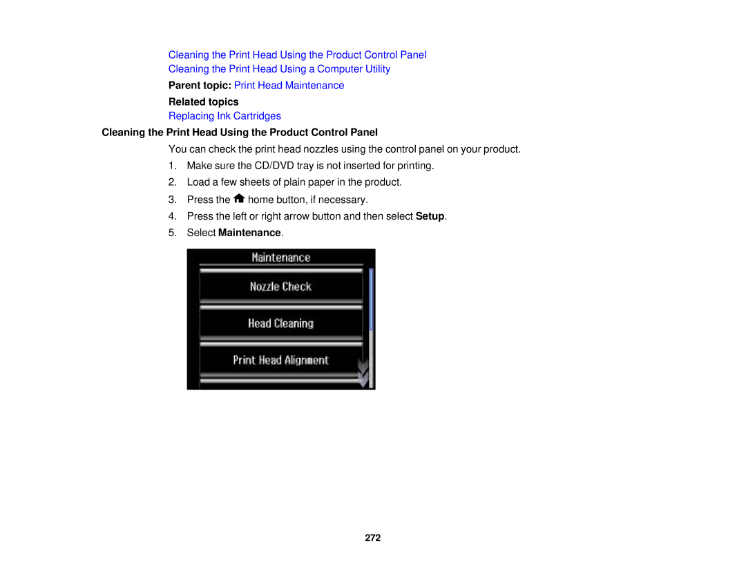 Epson XP-850 manual Cleaning the Print Head Using the Product Control Panel, Select Maintenance 