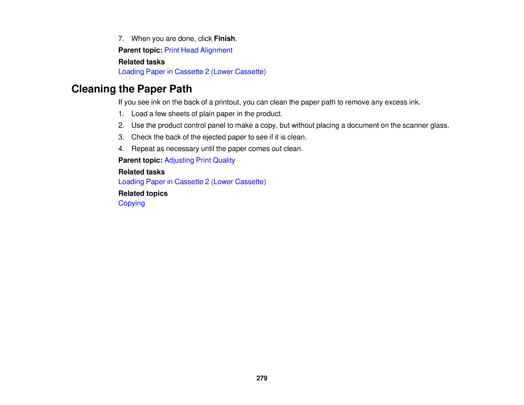 Epson XP-850 manual Cleaning the Paper Path, Related topics 