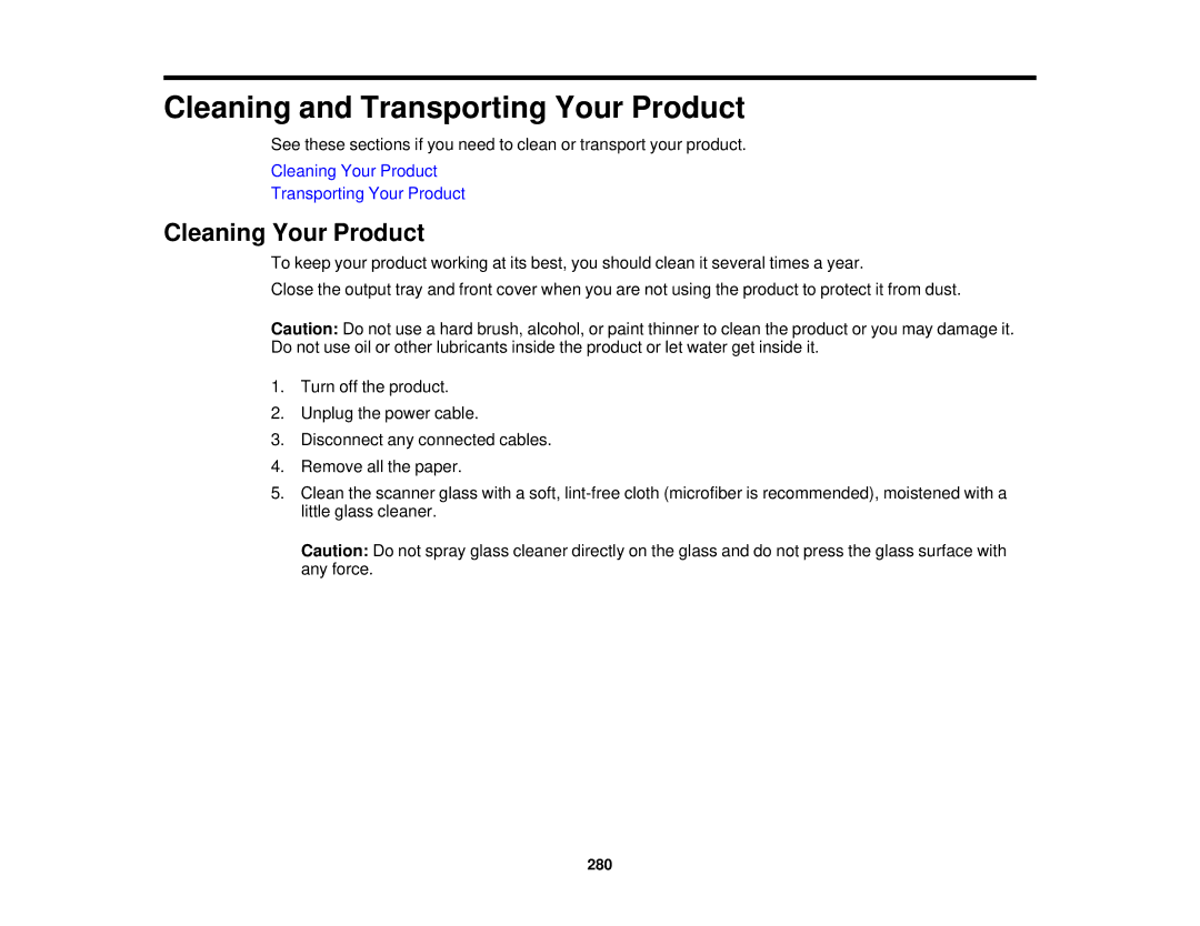 Epson XP-850 manual Cleaning and Transporting Your Product, Cleaning Your Product 