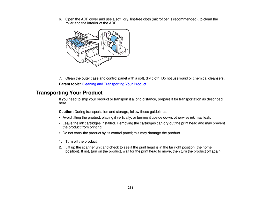 Epson XP-850 manual Transporting Your Product 