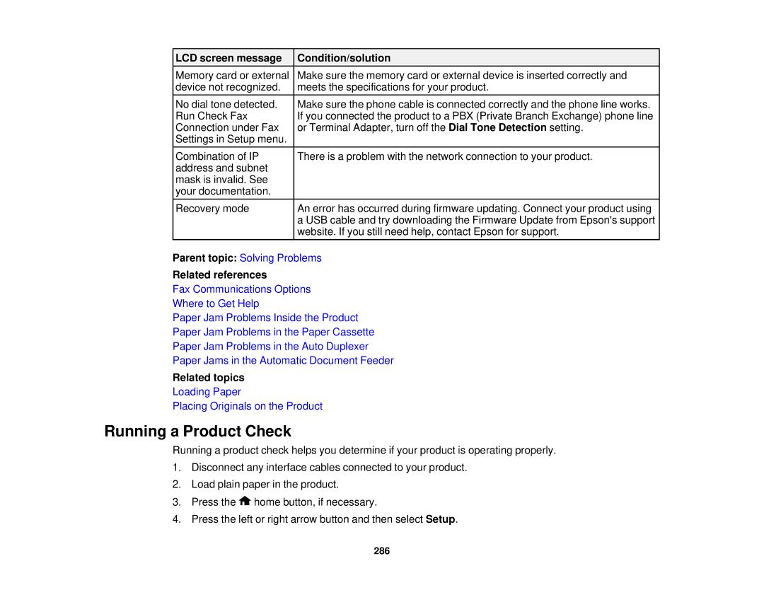 Epson XP-850 manual Running a Product Check, Related references 