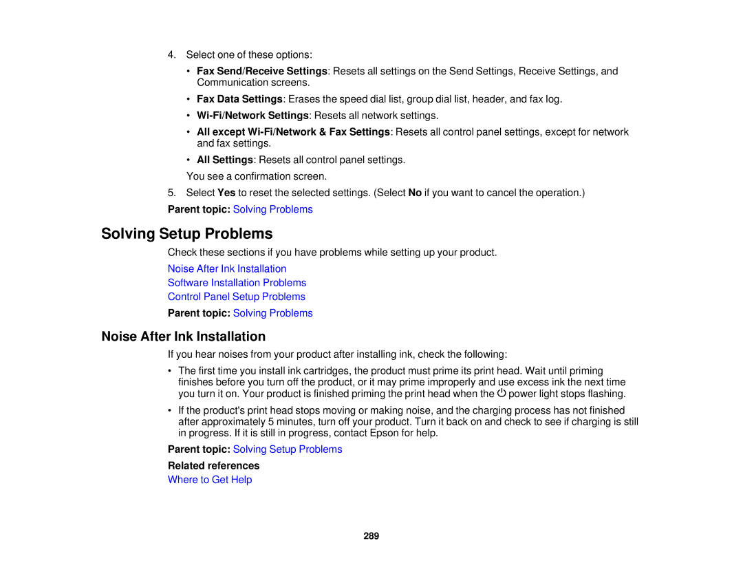 Epson XP-850 manual Solving Setup Problems, Noise After Ink Installation 