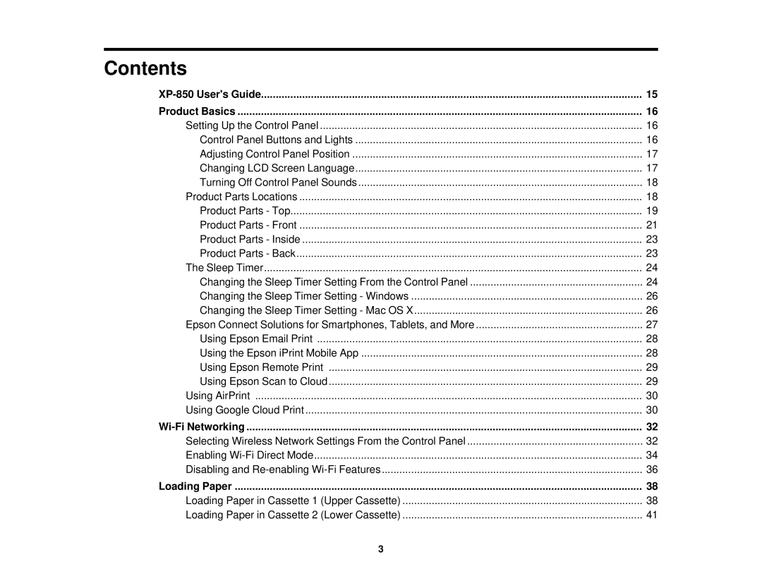 Epson XP-850 manual Contents 