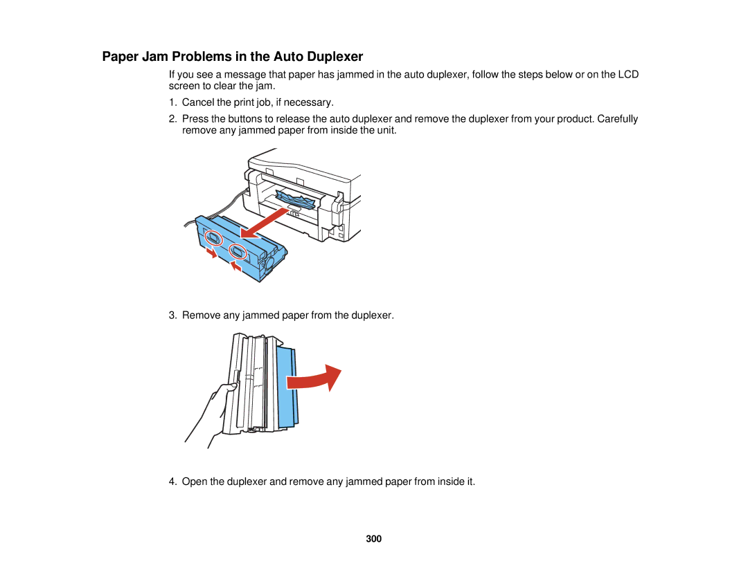 Epson XP-850 manual Paper Jam Problems in the Auto Duplexer 