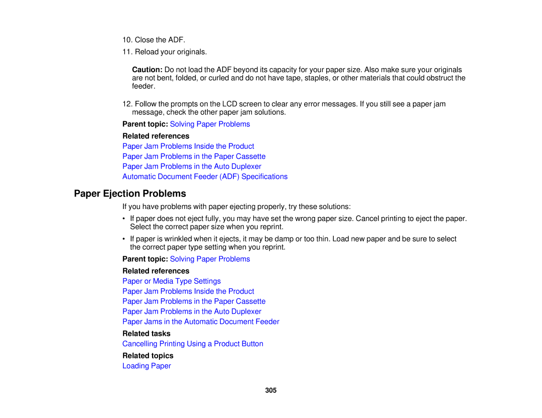 Epson XP-850 manual Paper Ejection Problems, Related references 