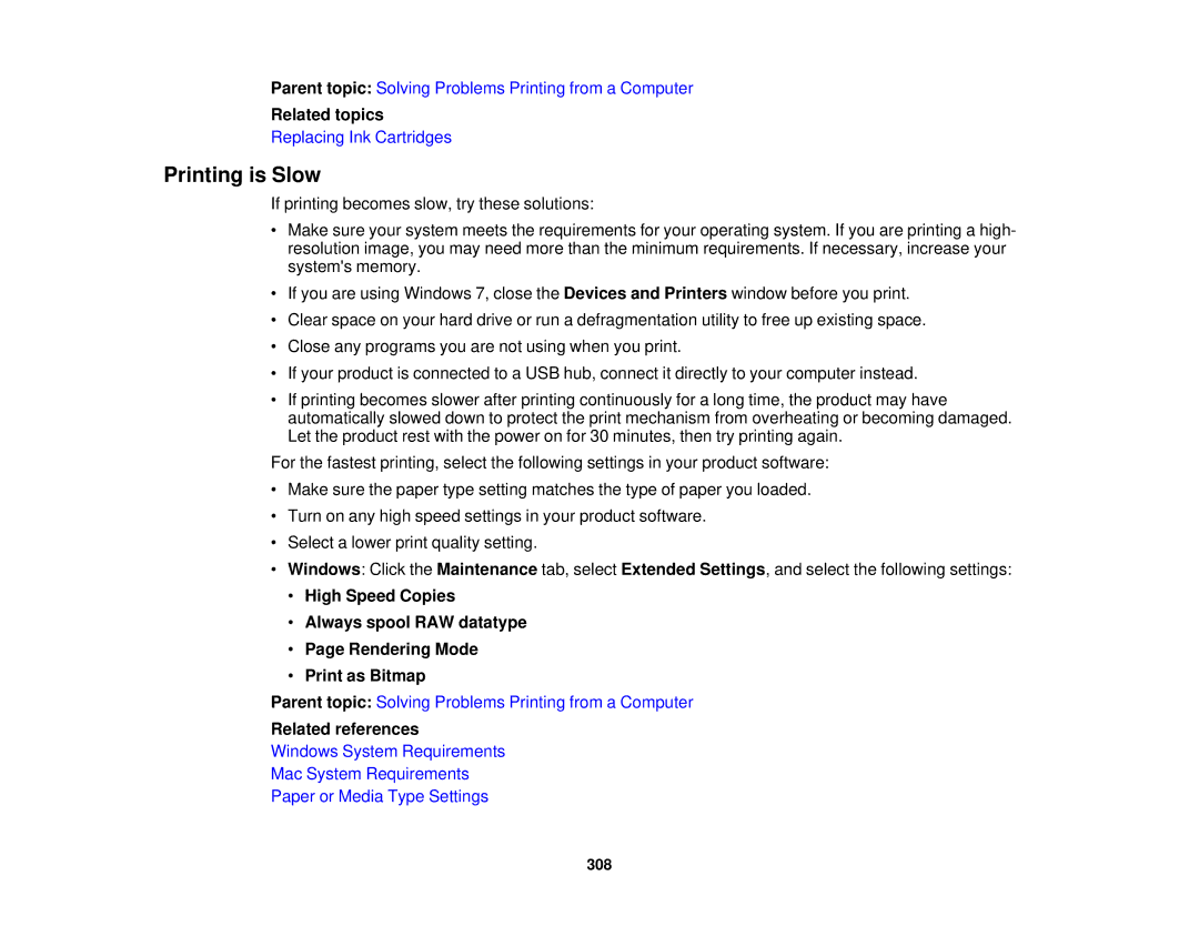 Epson XP-850 manual Printing is Slow, Related topics 