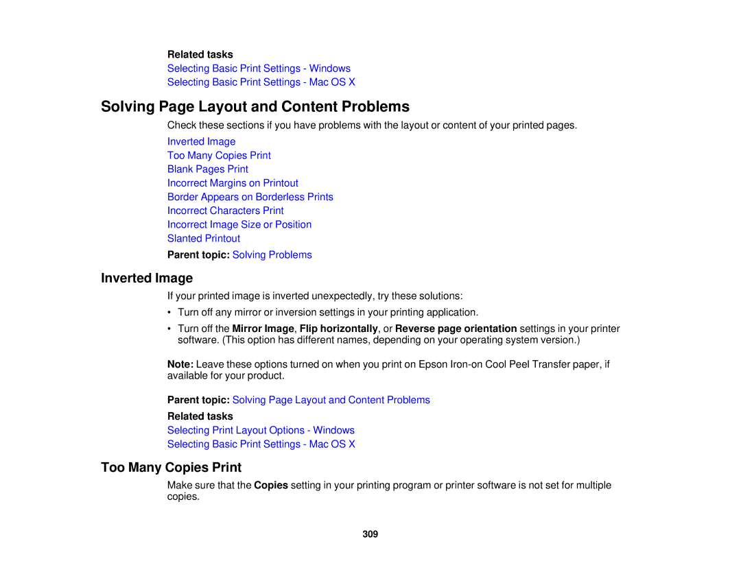 Epson XP-850 manual Solving Page Layout and Content Problems, Inverted Image, Too Many Copies Print 