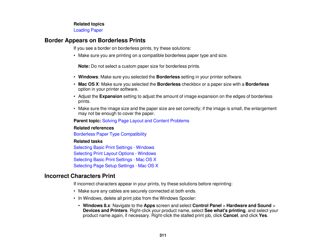 Epson XP-850 manual Border Appears on Borderless Prints, Incorrect Characters Print 