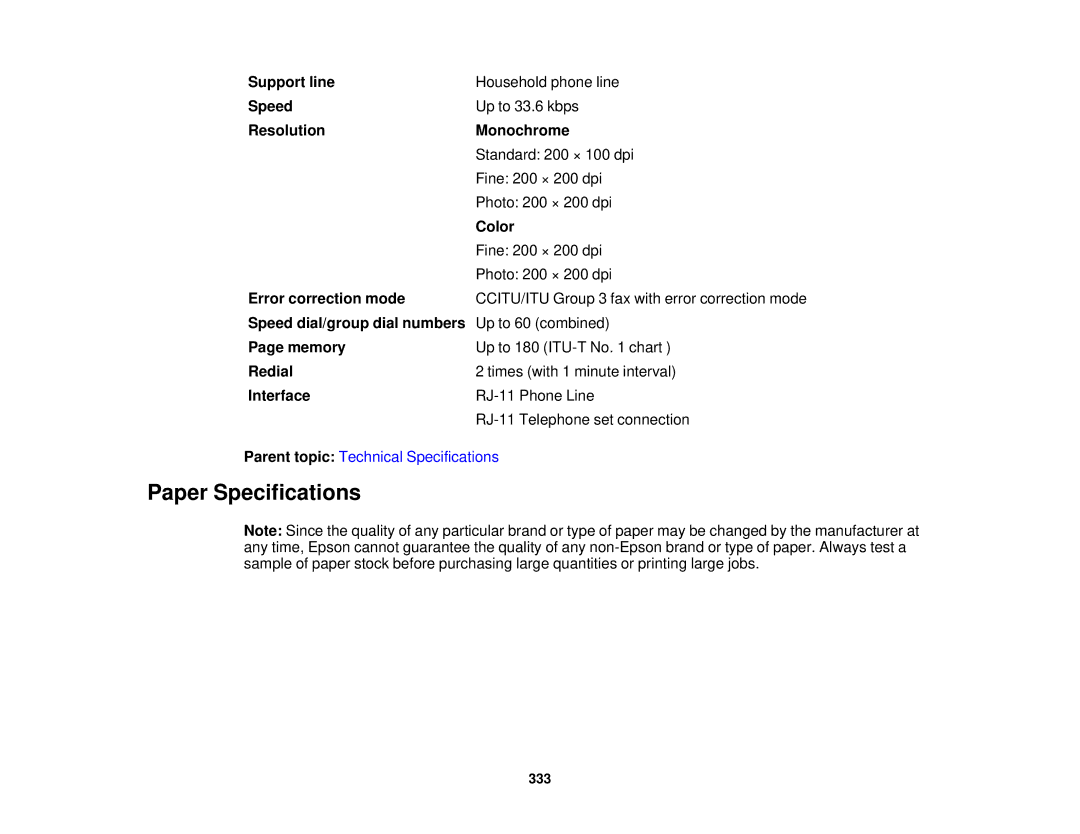 Epson XP-850 manual Paper Specifications 