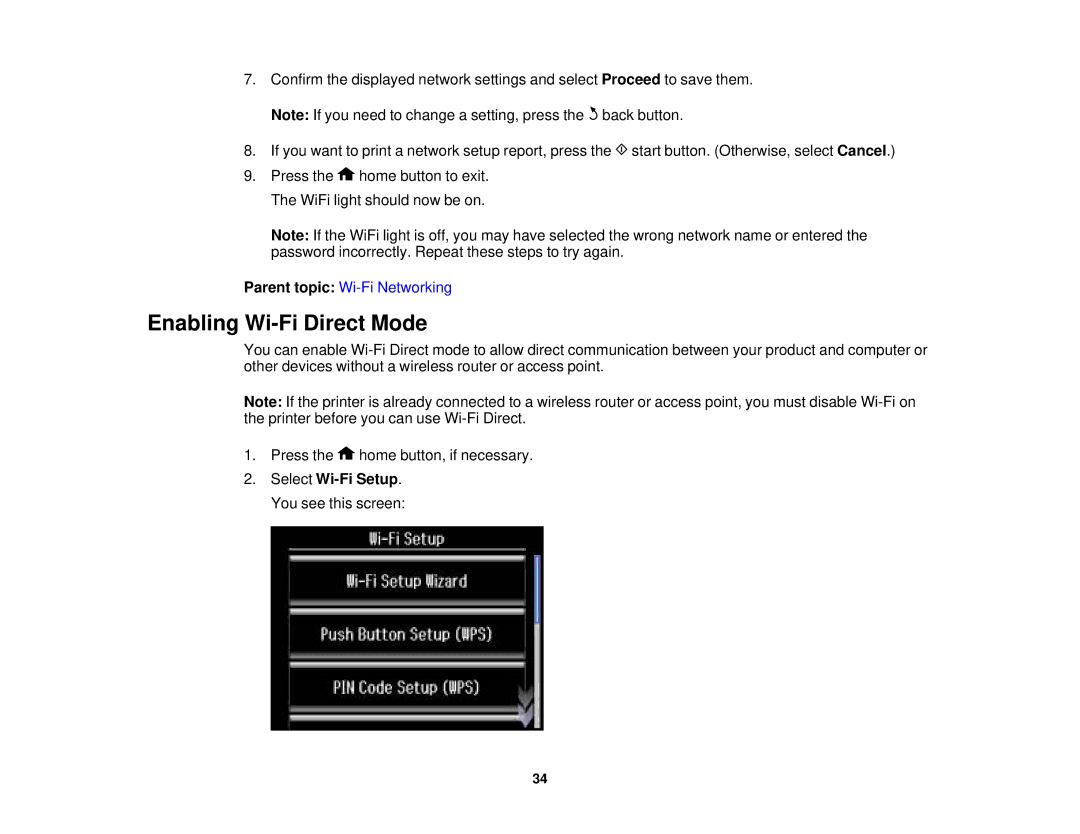 Epson XP-850 manual Enabling Wi-Fi Direct Mode 