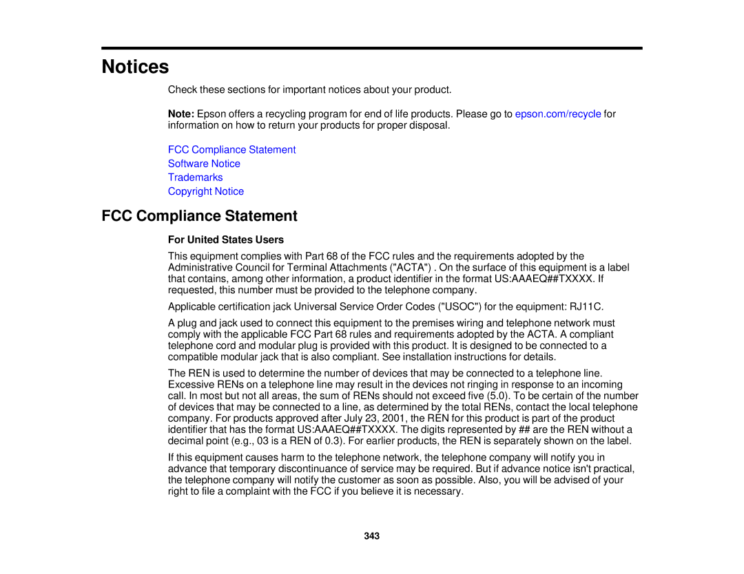 Epson XP-850 manual FCC Compliance Statement, For United States Users 