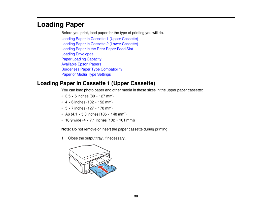 Epson XP-850 manual Loading Paper in Cassette 1 Upper Cassette 