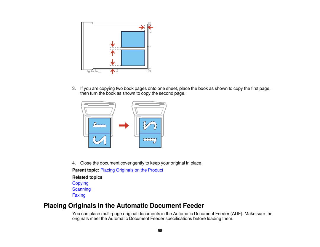 Epson XP-850 manual Placing Originals in the Automatic Document Feeder, Related topics 