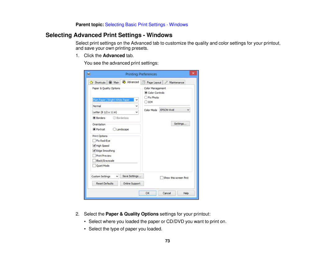 Epson XP-850 manual Selecting Advanced Print Settings Windows 