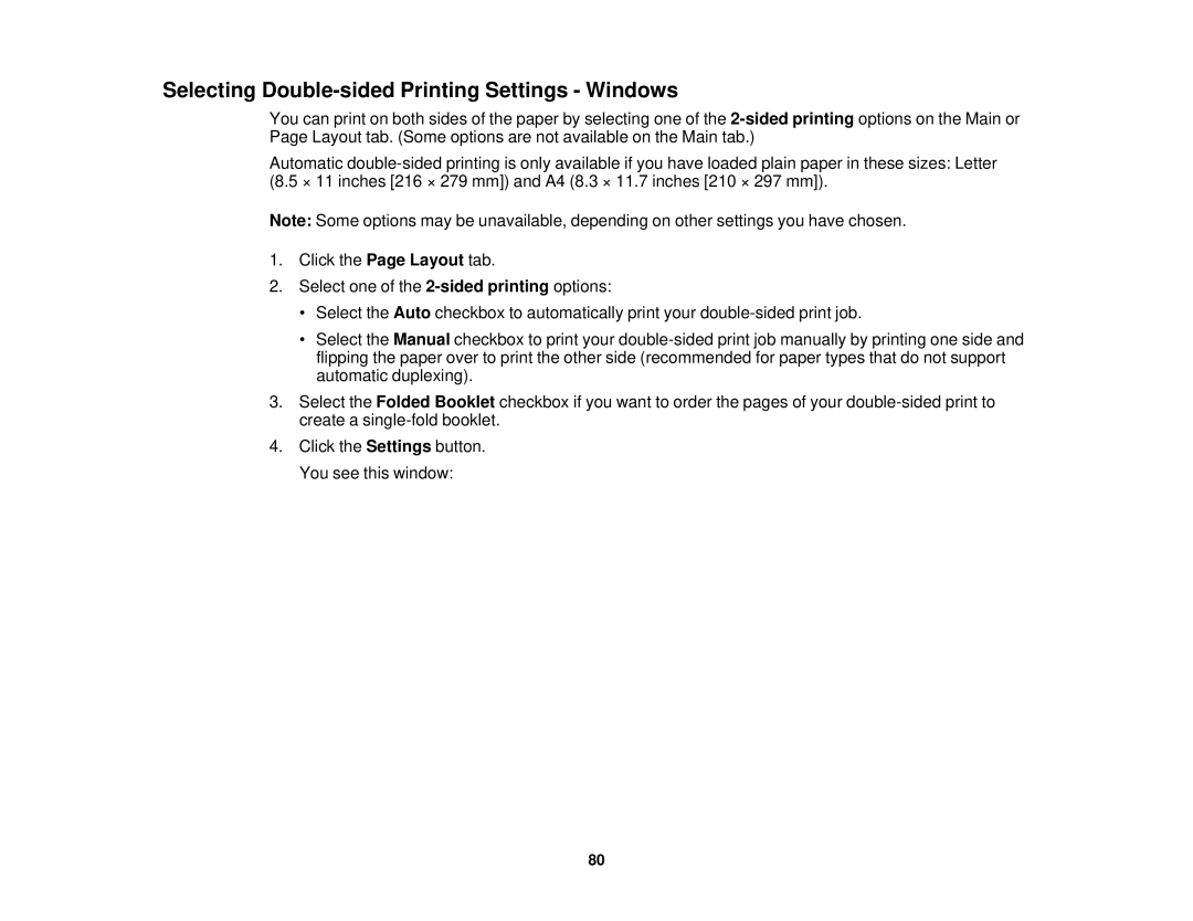 Epson XP-850 manual Selecting Double-sided Printing Settings Windows 