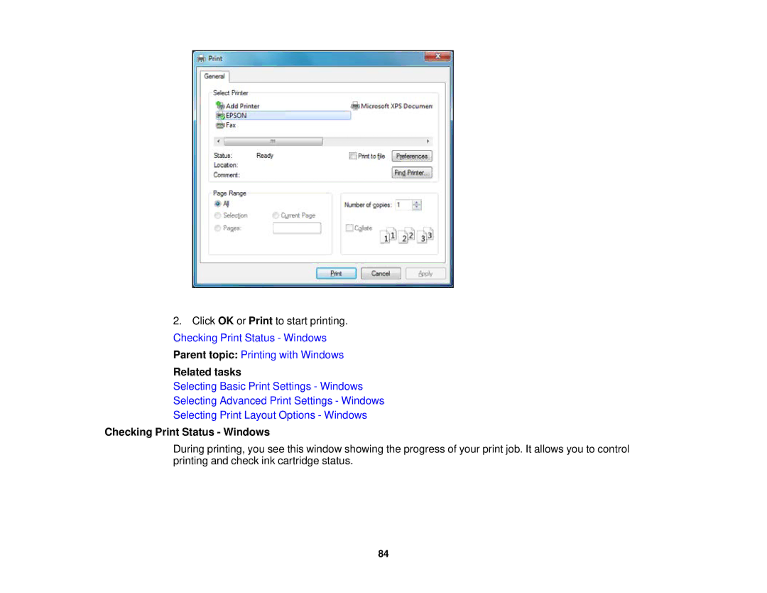 Epson XP-850 manual Checking Print Status Windows 