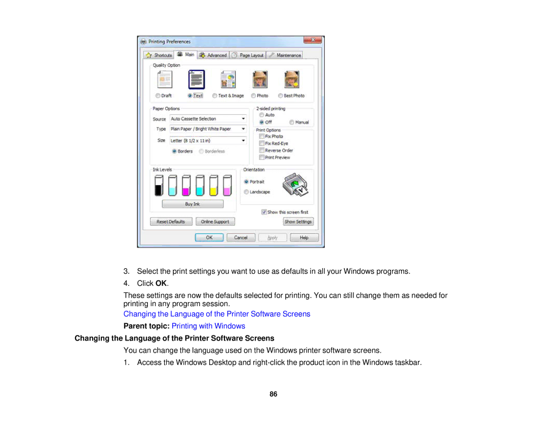 Epson XP-850 manual Changing the Language of the Printer Software Screens 