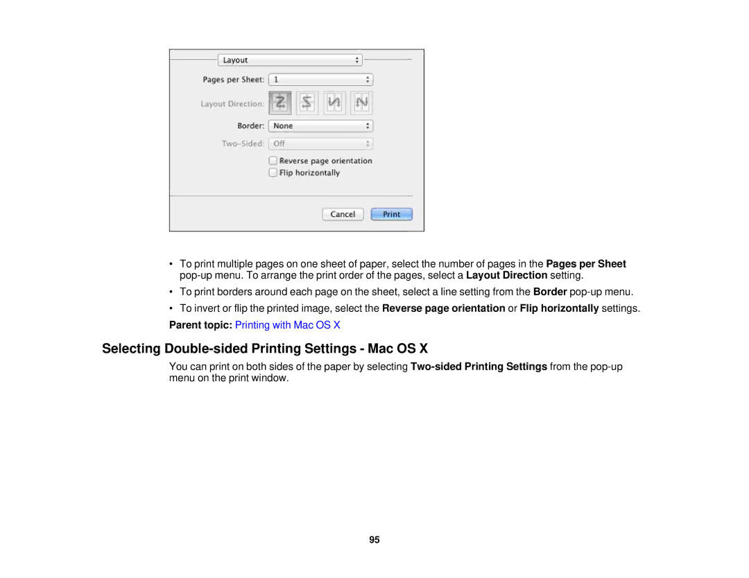 Epson XP-850 manual Selecting Double-sided Printing Settings Mac OS 