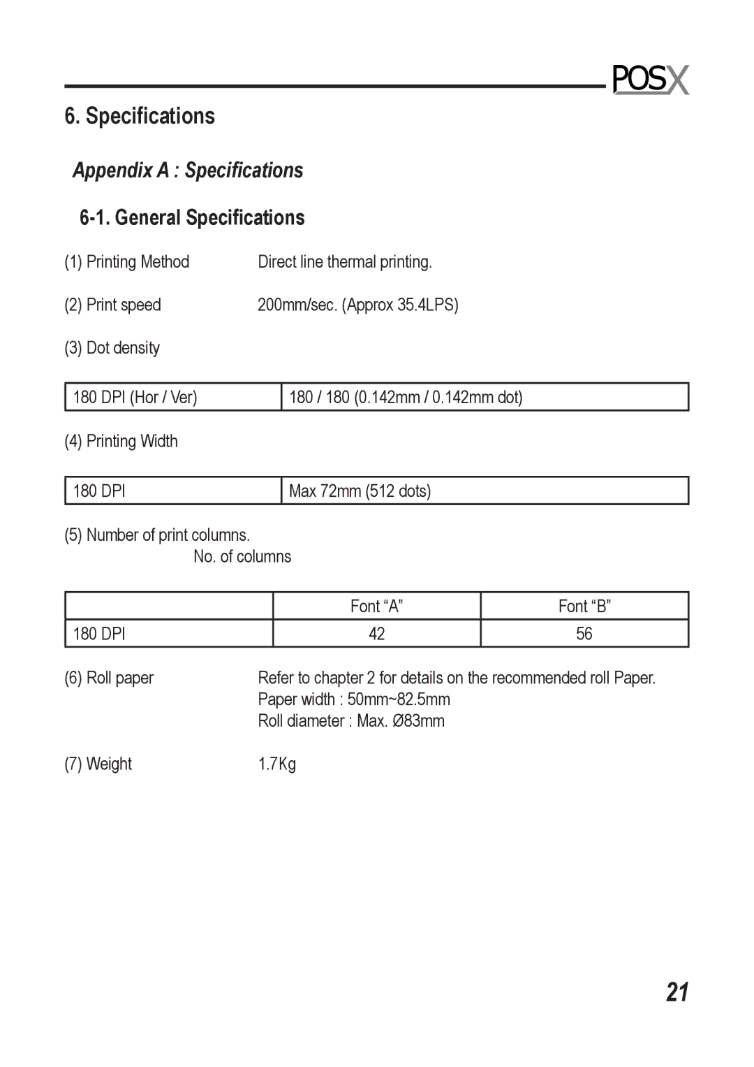 Epson XR510 manual General Speciﬁcations 